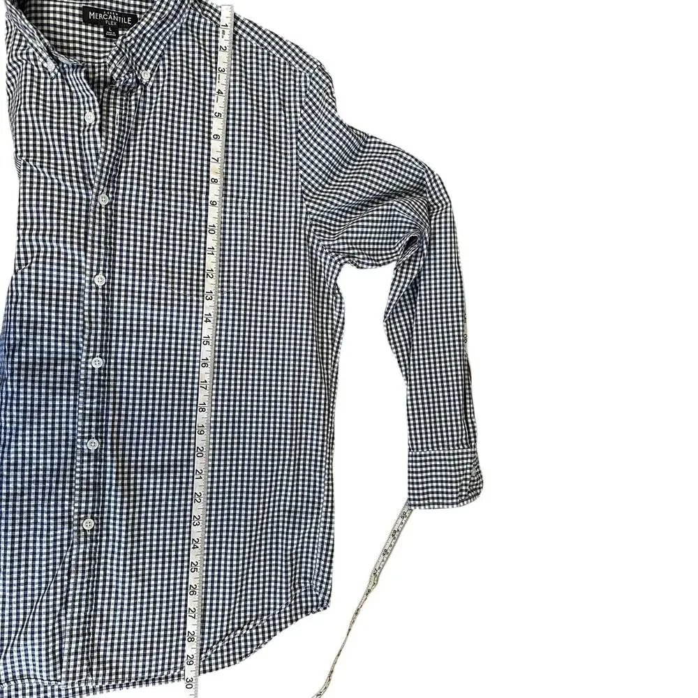 J. Crew Men's Navy/White Gingham Mercantile Flex Long Sleeve Button Down Size L